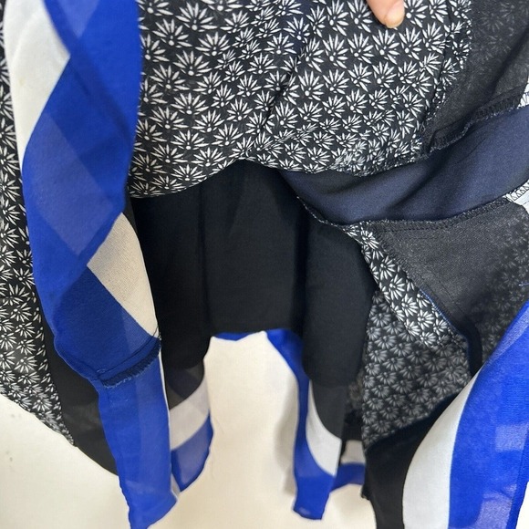 ICE Black Blue and White Elastic Waist Tie Back Handkercheif Hem Dress 12 - Picture 6 of 11
